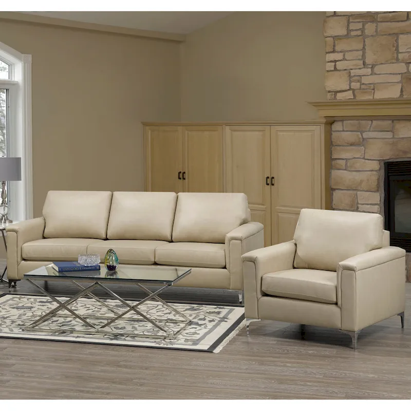 Modern Premium Top Grain Leather Sofa and Chair Set