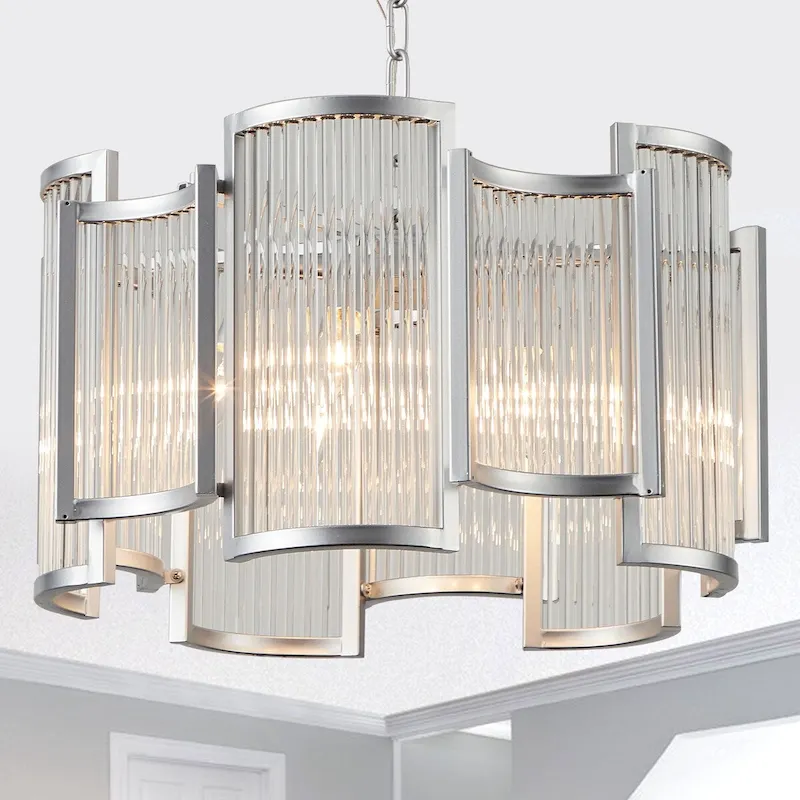 Oaks Aura Alkolla 5-Light Chrome Modern Luxury Glam Crystal Chandelier, Irregular Lines Adjustable Pendant Light for Living Room