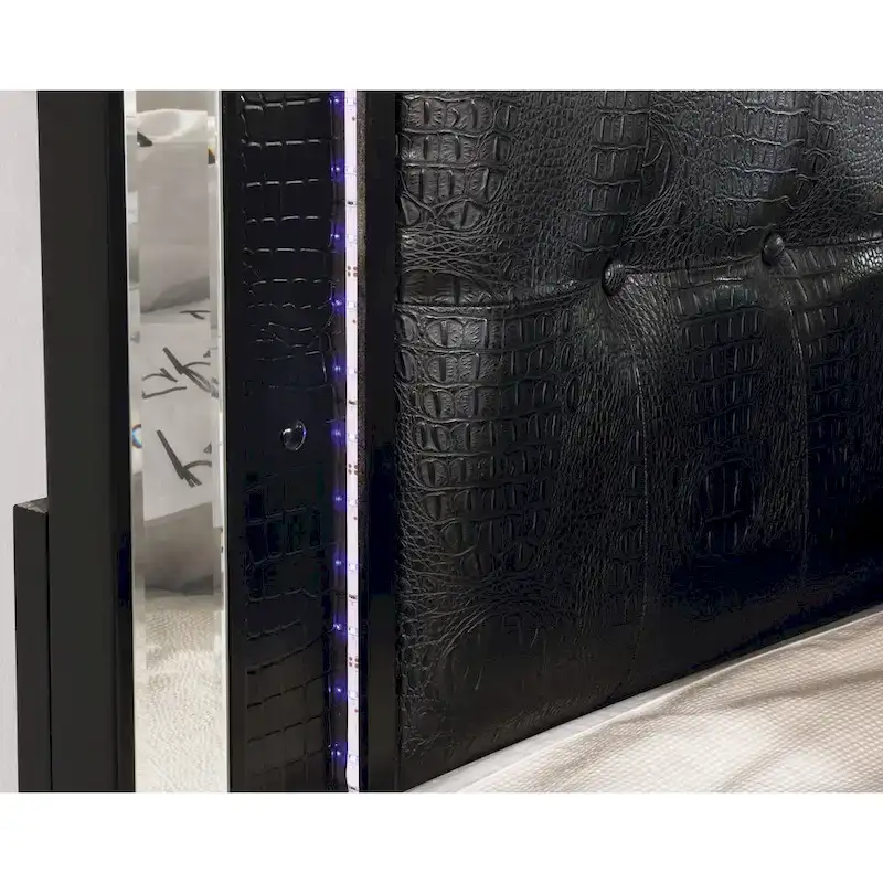 Derc Modern Solid Wood Upholstered Tufted Panel Bed with LED by Furniture of America