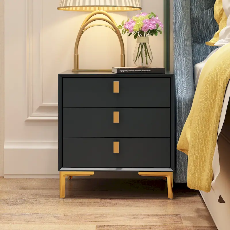 Natural Mid-Century Modern 3-Drawer Nightstand Bedside Table