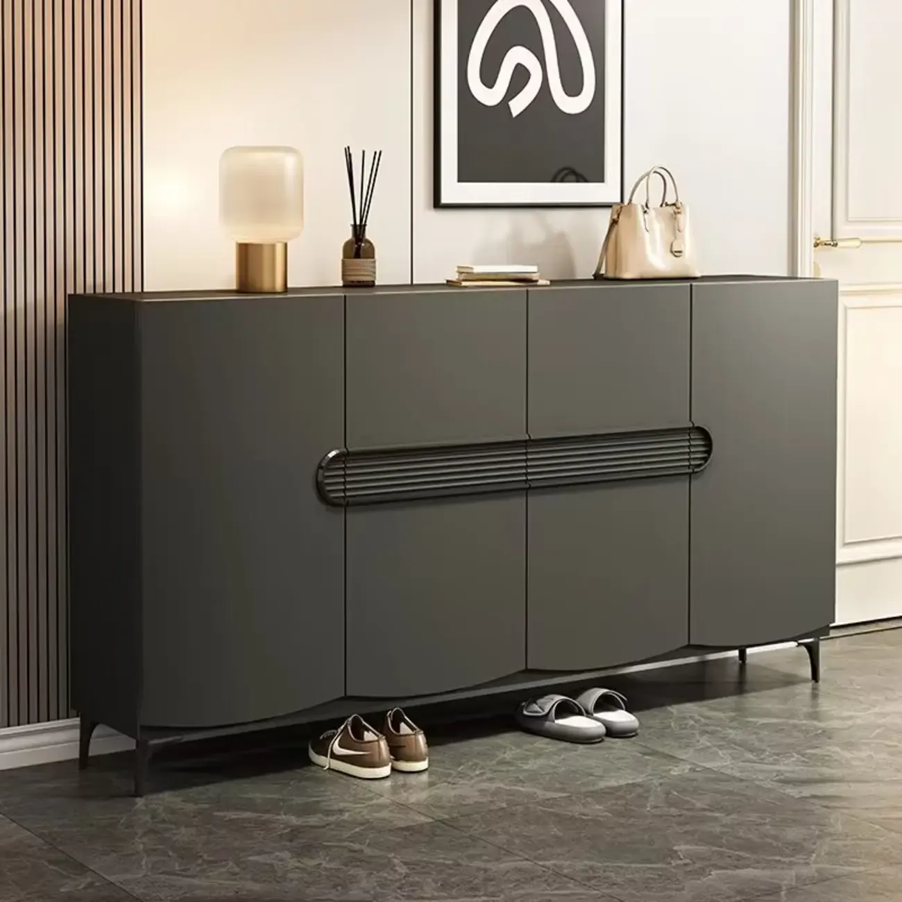 Dark Gray Wood Hallway Shoe Storage Cabinet