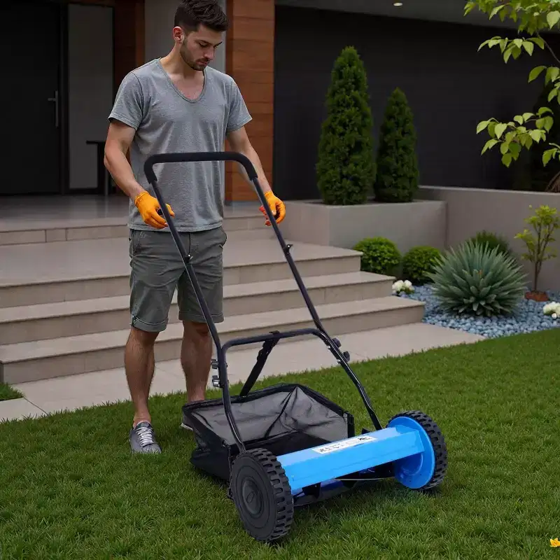 NAYSAYE Manual Lawn Mower Push Reel Grass Cutter Grass Trimmer Smooth Clean Mowing for Home Yard Garden, Blue, 22.4*16.5*9.4