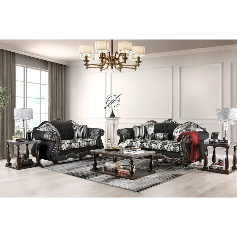 Traditional Black Fabric Loveseat