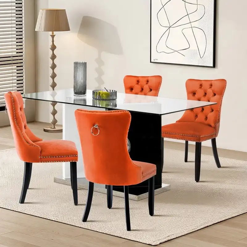Solid Wood Velvet Upholstered Dining Chair Set of 4