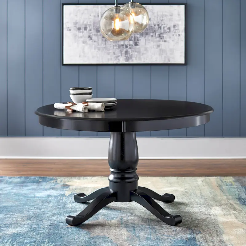 Round Dining Table with Rubberwood Base – Black / Antique Blue / White