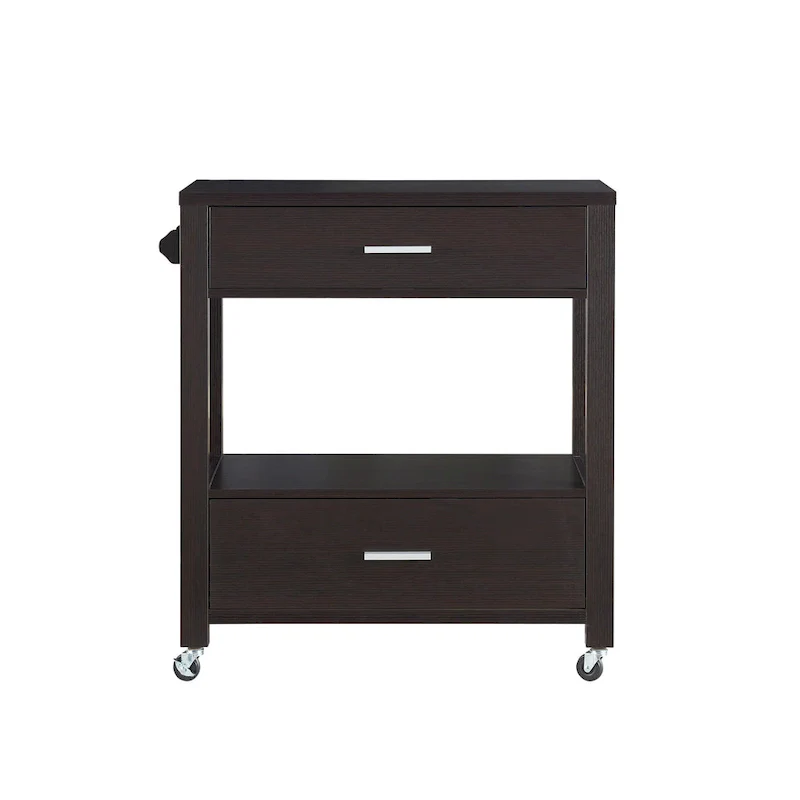 Newsom Modern 2-Drawer Caster Serving Cart with Towel Bar by Furniture of America