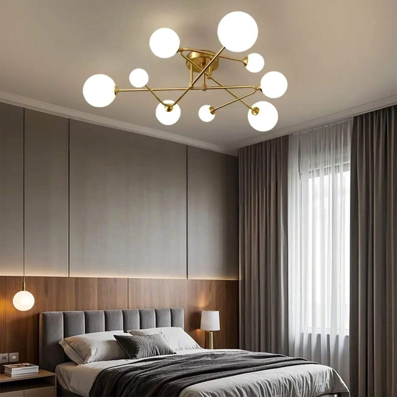 Modern Large Gold Glass Globe Semi Flush Ceiling Lights