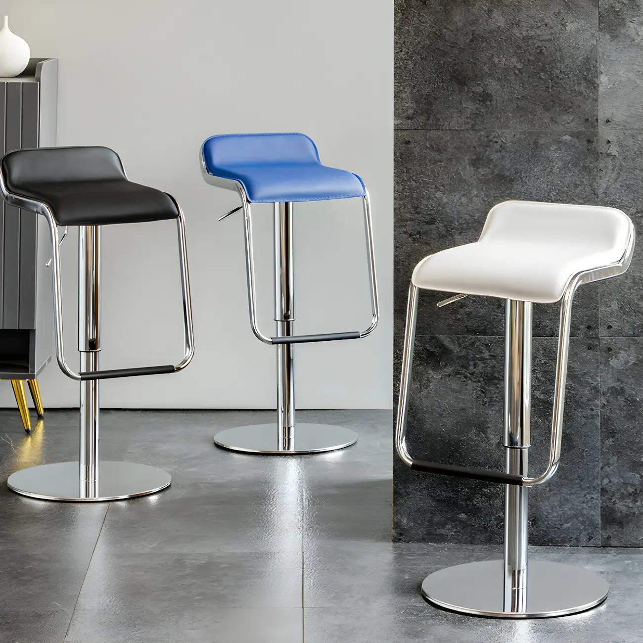 Modern Pedestal Swivel Bar Stool Adjustable Height Low Back Faux Leather