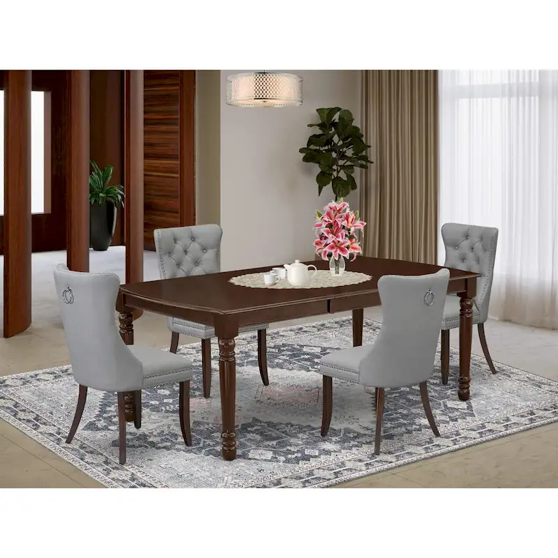 East West Furniture Dining Set Consists of a Rectangle Wooden Table and Upholstered Chairs, Mahogany (Pieces Options)