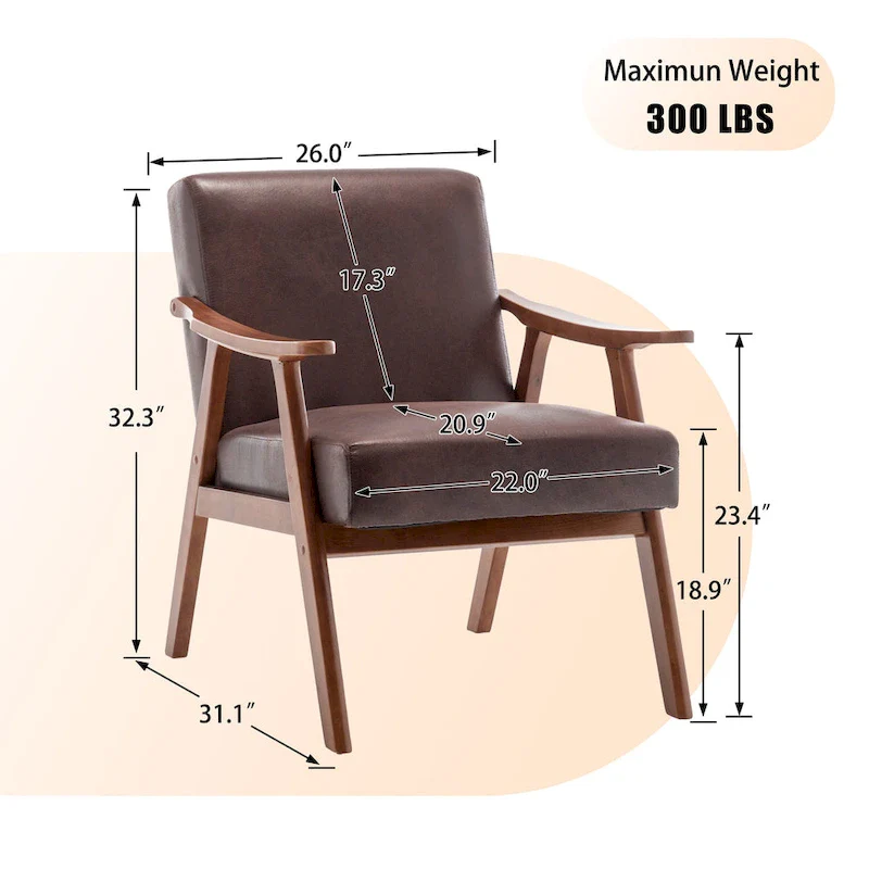 Dark Brown Mid-Century Accent Chair - Single Seat