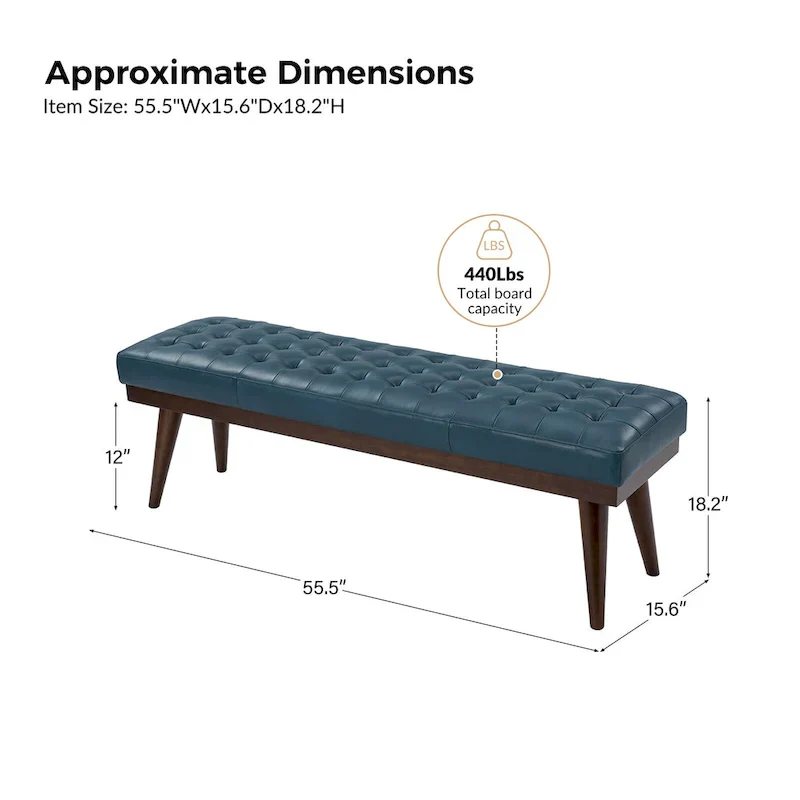 Genuine Leather Tufted Bench with Solid Wood Base