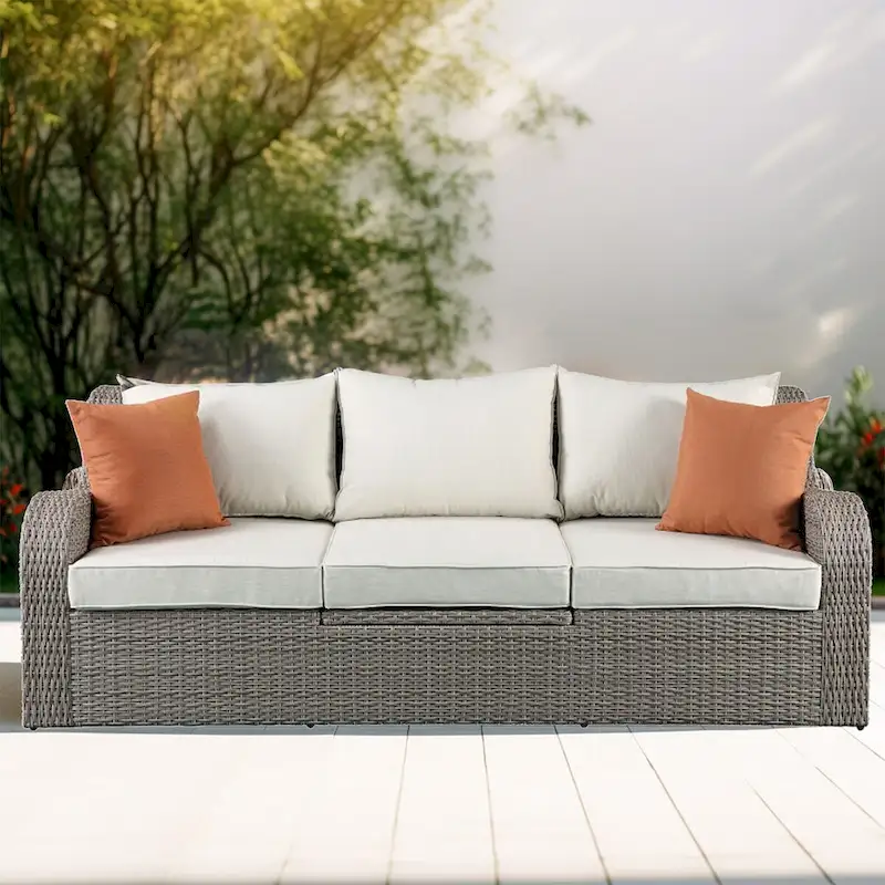 CUSchoice Grey Patio Sectional Set With 2 Pillows - 82L X 36D X 30H