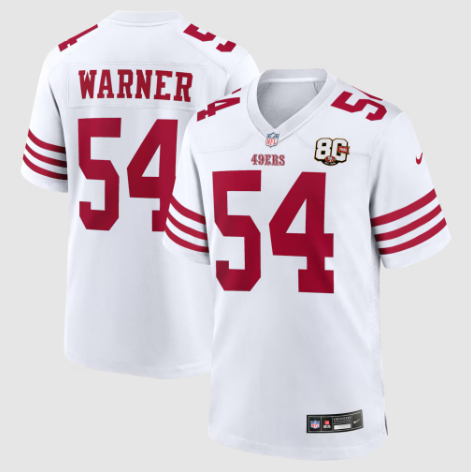 San Francisco 49ers Fred Warner White 80th Anniversary Game Jersey