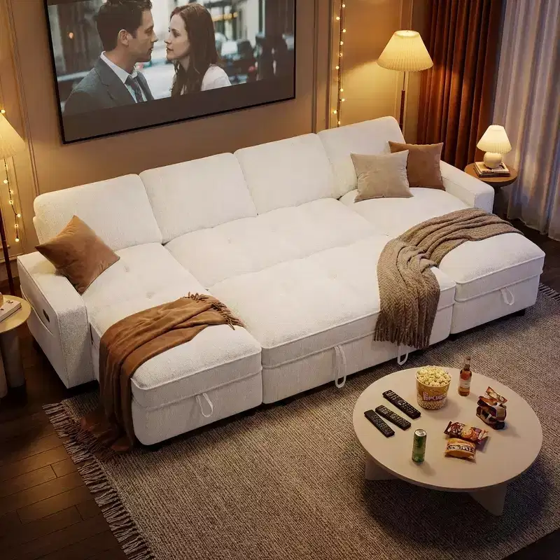 Dyonery 104 U-Shaped Sleeper Sofa Bed  Pull Out Couch with Reclining Back, Storage Chaise & Tool-Free Assembly