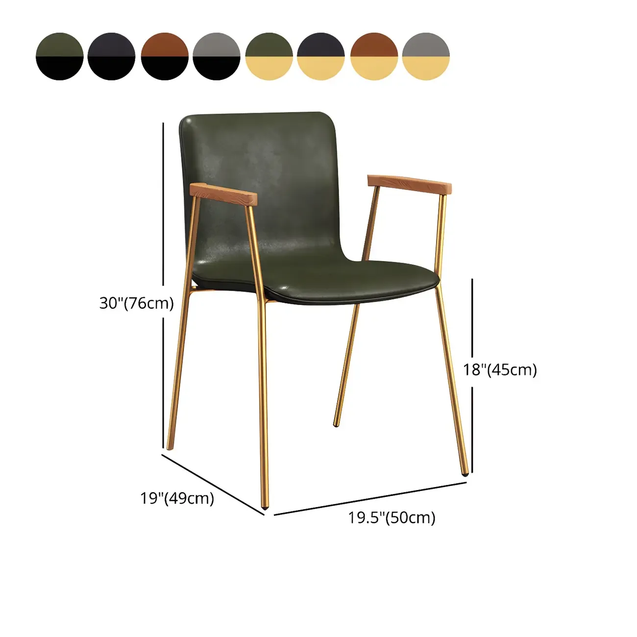 Leather Metal Legs Armrest Backrest Dining Chair