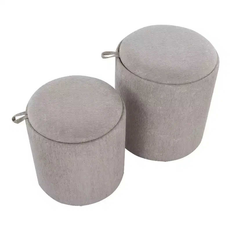 LumiSource Tray Nesting Ottoman Set Light Brown Fabric/Natural Wood