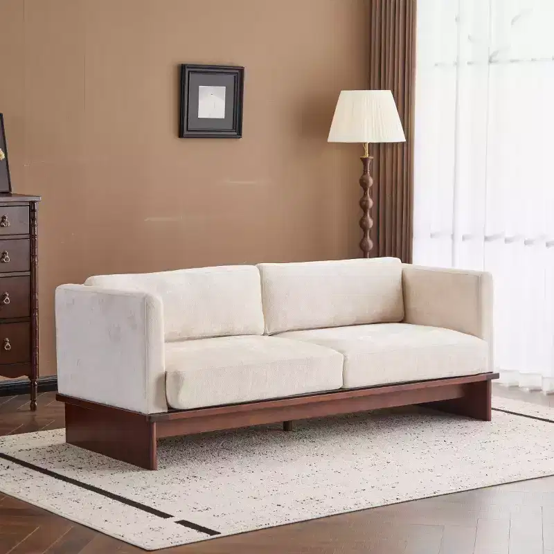 77 Modern Square Arm Boucle Sofa with Solid Wood Base, Corduroy Loveseat Sofa Couch for Small Living Room, Bedroom, or Apartment-Panipeachy