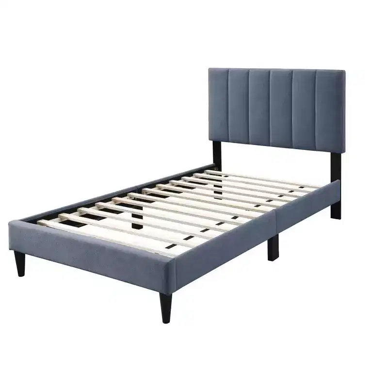 Okak Twin-Size Velvet Upholstered Platform Bed with Wooden Slatted Frame,Modern Small Single Bed for Bedroom,Kids Room