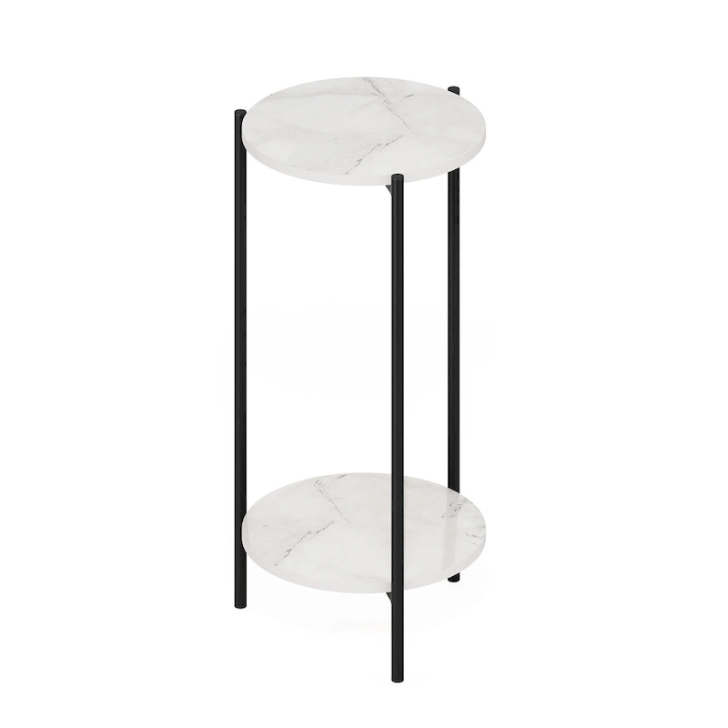 Furinno Besi 2-Tier Modern Tall Round Side End Table with Sturdy Metal Legs, Americano
