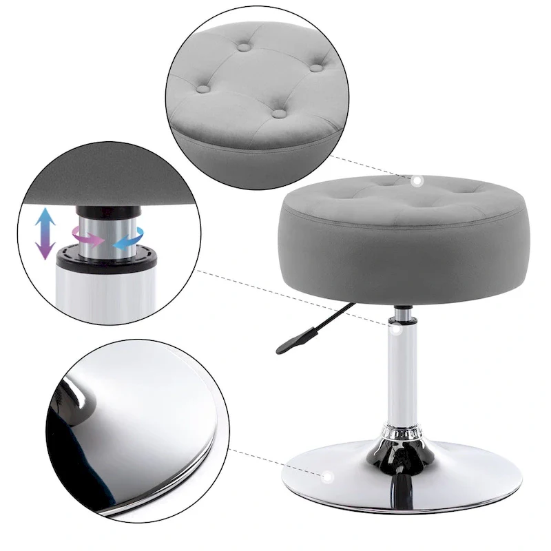 Adjustable Height Round Ottoman Swivel Vanity Stool