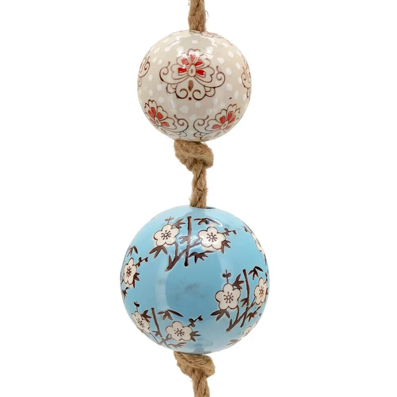 74  Long Porcelain Tsugo Ball Garland in Baby Blue and Ivory  Sakura  - 4  x 4  x 74