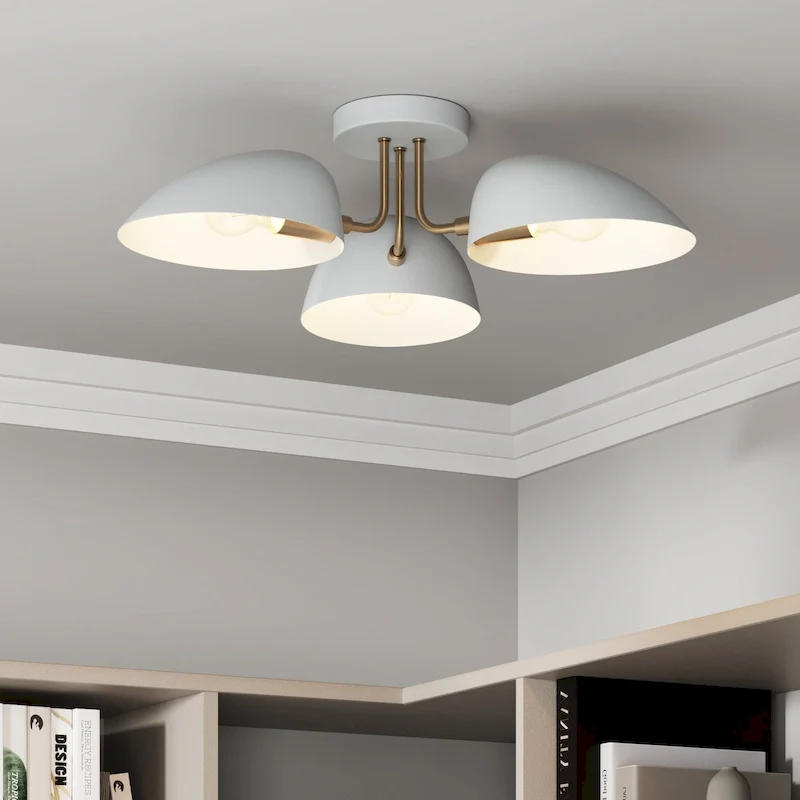 Nathan James Argo Semi Flush Ceiling Mount 3-Light Fixture with Retro Rounded Shade