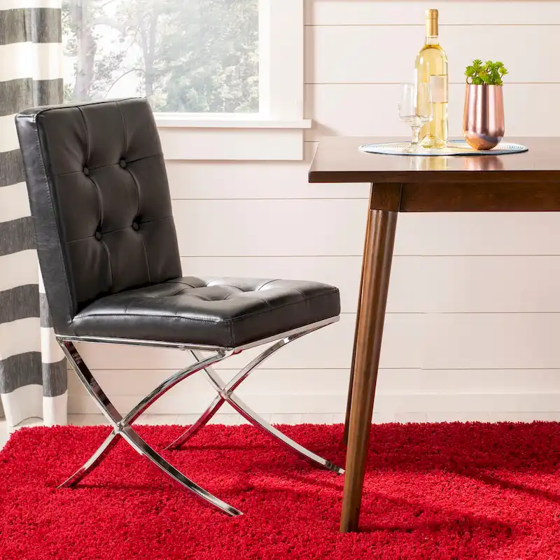 Merrilee Glam Black Chrome Tufted Side Chair - 19Wx23Dx35H