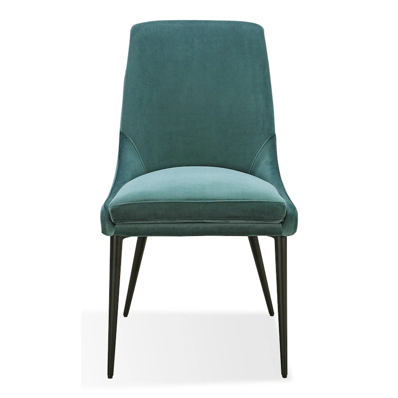 Wils 20 Inch Set of 2 Dining Chairs, Green Velvet, Black Tapered Metal Legs