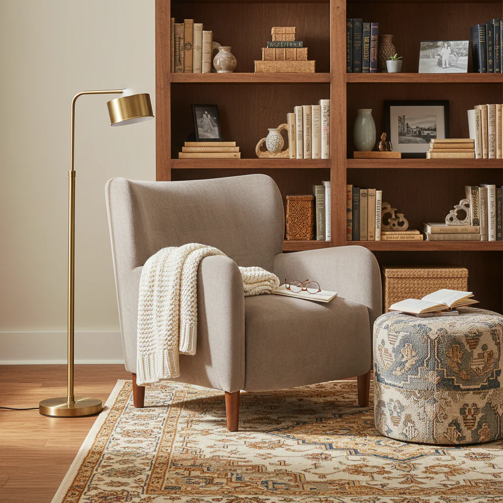 Upholstered Wingback Club Chair with Plush Velvet and Solid Wood Legs