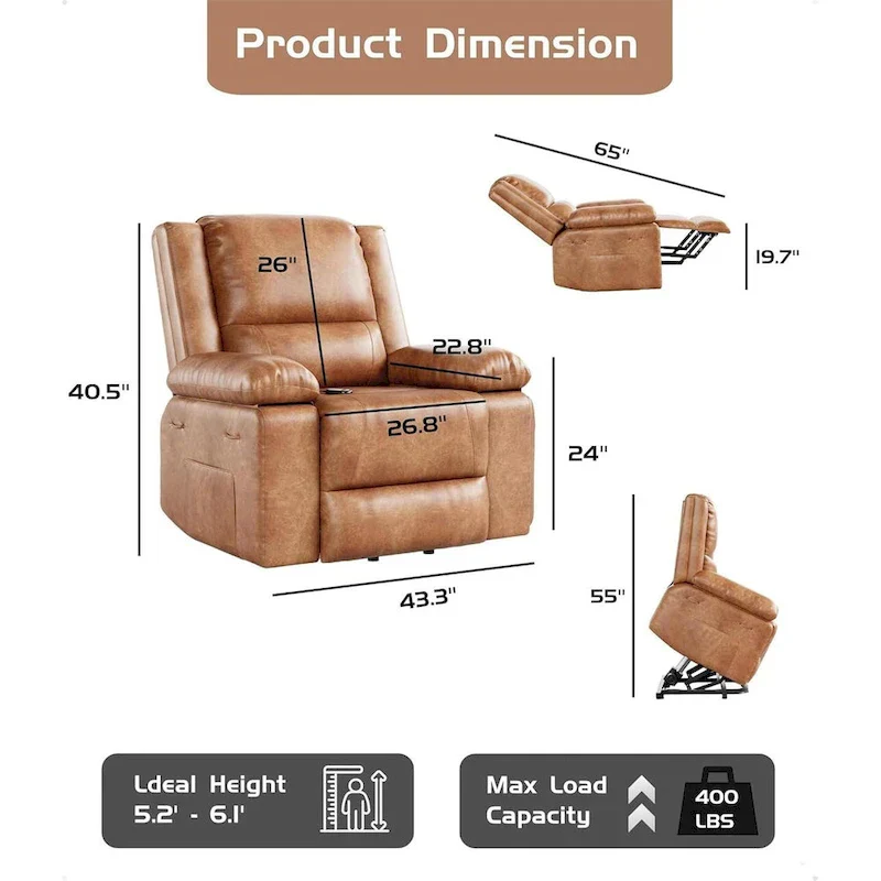 Leather Power Lift Recliner with Heat & Massage