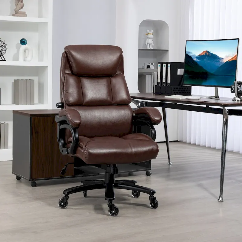 Black / Brown High-Back Office Chair, PU Leather, Adjustable Height, 1-Person, 400 lbs Capacity
