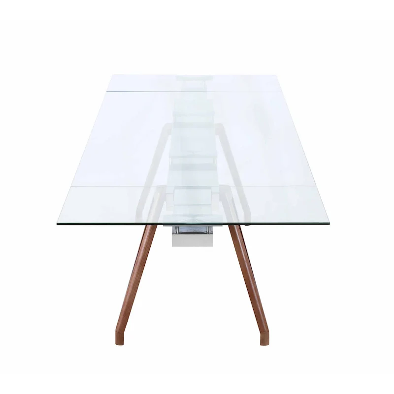 Somette Modern Dining Table with Extendable Glass Top & Solid Wood Legs