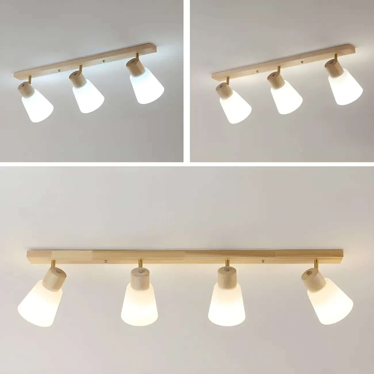 Natural Wood White Cone Glass Adjustable Semi Flush Track Light