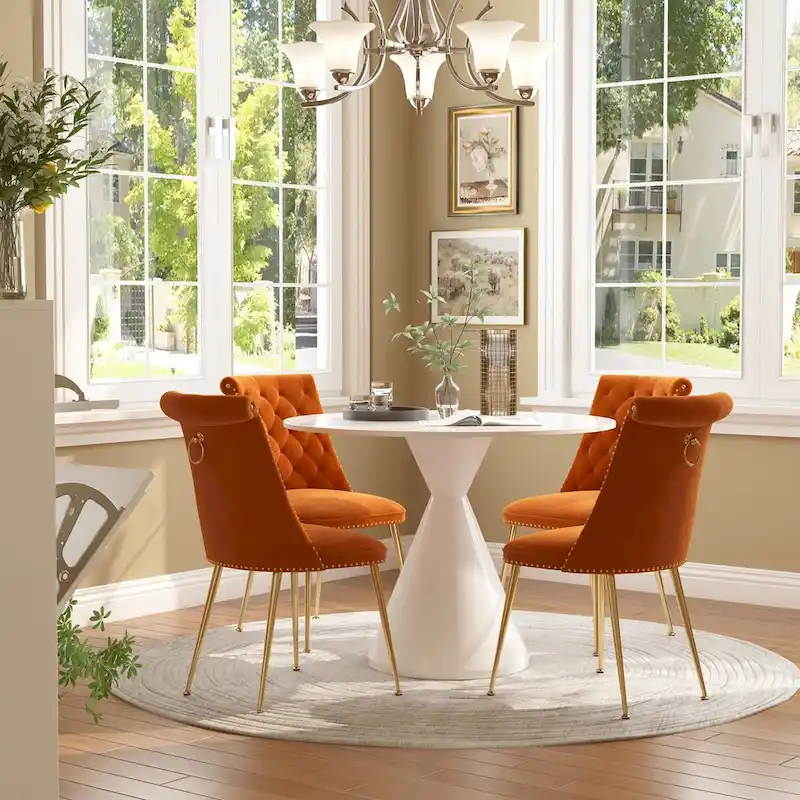 48  Light Luxury White High Gloss Large Countertop Dining Table with Velvet Dining Chair Set