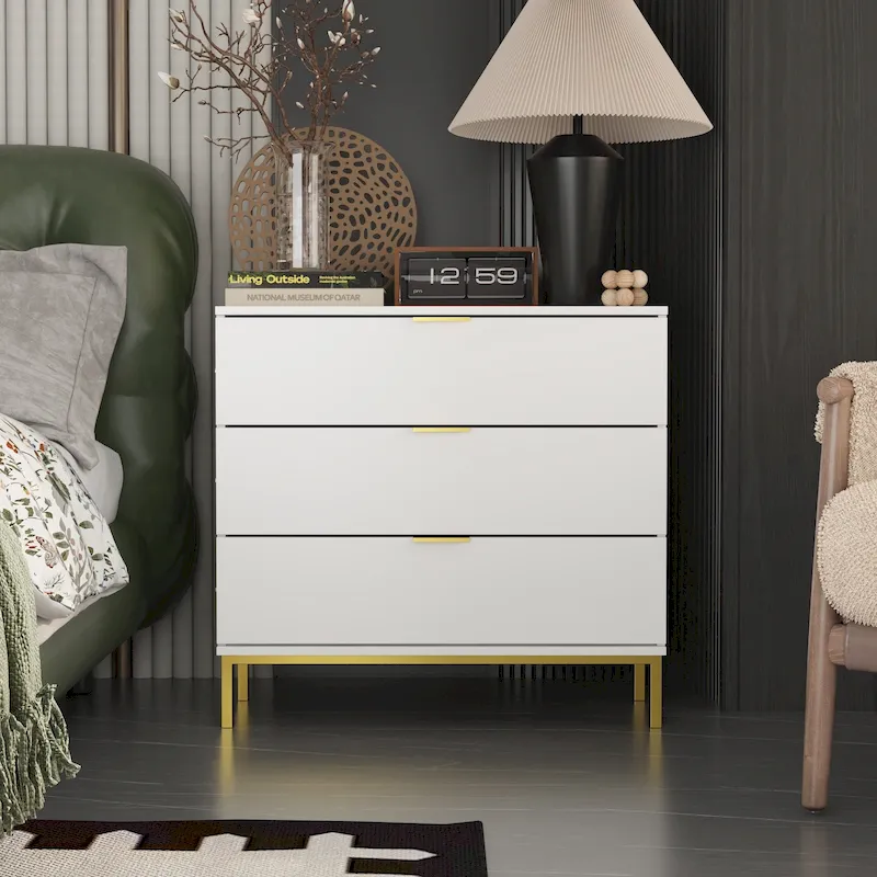 31.5W x 29.7H Wooden Nightstand with 3 Drawer End Table Black Chest