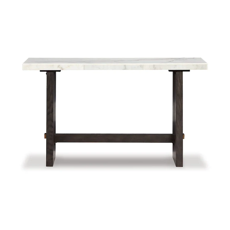 Haus Sofa Console Table, Marble Top, Panel legs, 52 Inch Brown Wood