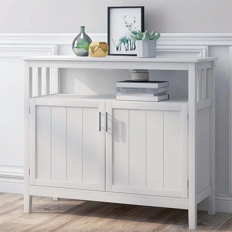 White Storage Cabinet with 2 Doors and Open Shelf