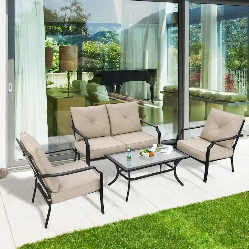 4 PCS Patio Furniture Set Cushion Sofa Loveseat Sectional Garden Deck - 54  x 33  x 34