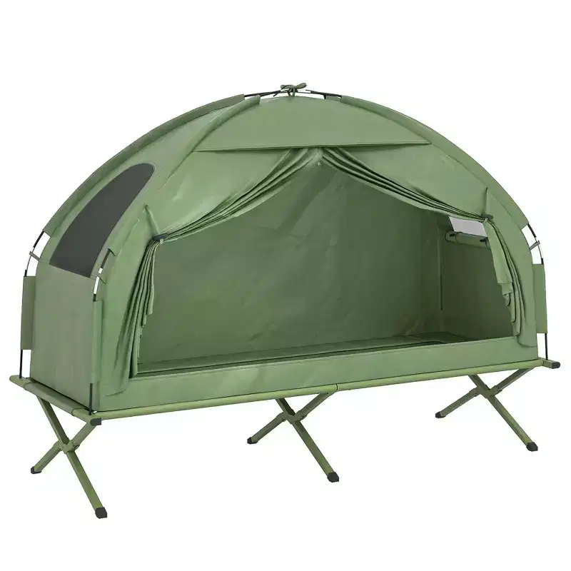 Outsunny Camping Tent Cot, Single Person Folding Cot Combo, Off-Ground Tent, Covered Outdoor Bed with Carry Bag for Hiking, Camping