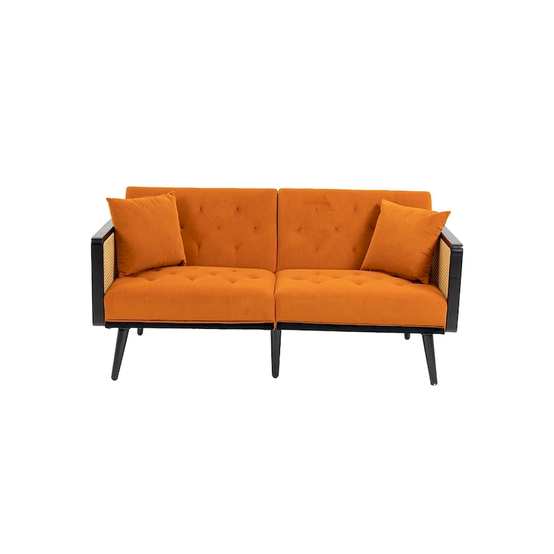 Velvet Upholstered Tufted Sleeper Loveseats Armsofa with Metal Feet