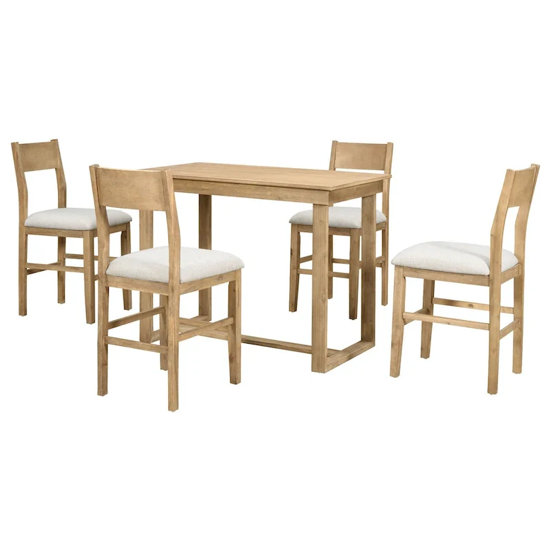 Brown Farmhouse 5-Piece Counter Height Dining Table Set with 4 Chairs
