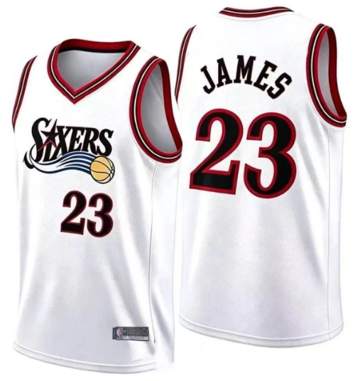 76ers Lebron James White Stitched Jersey
