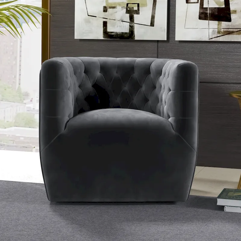 Mid-Century Modern Swivel Accent Chair – Velvet, Pocket Spring, 4 Colors