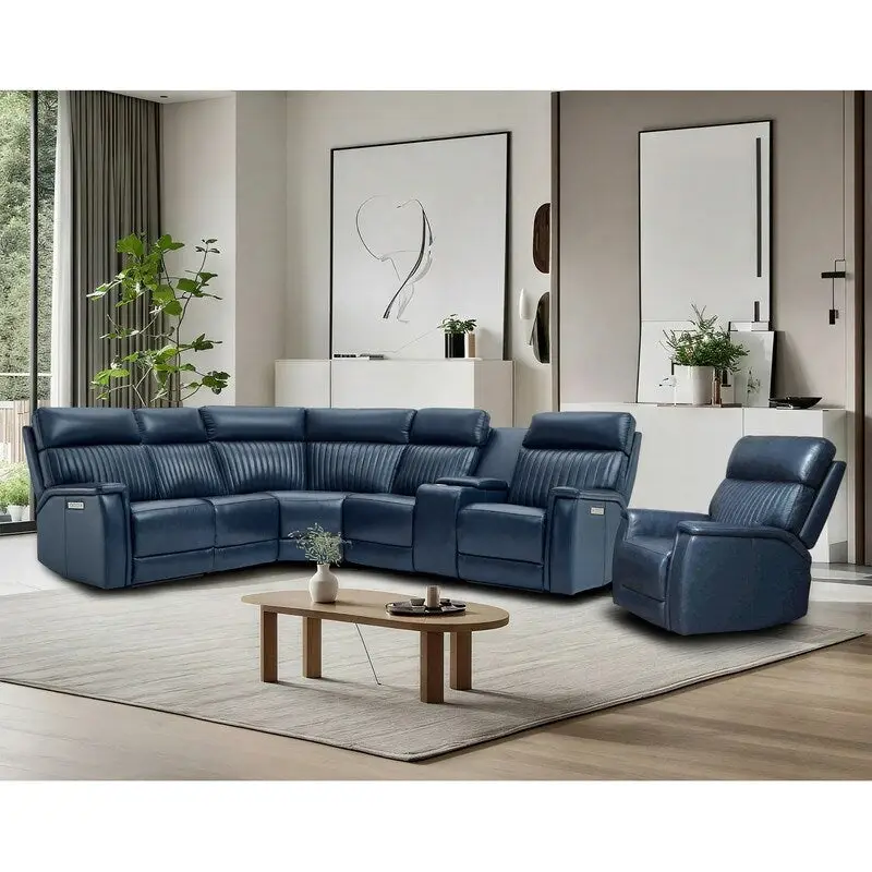 105 W Genuine Leather Power Sectional with Recliner Sofa Set with Triple Power, Single Console, USB&USB-C Ports