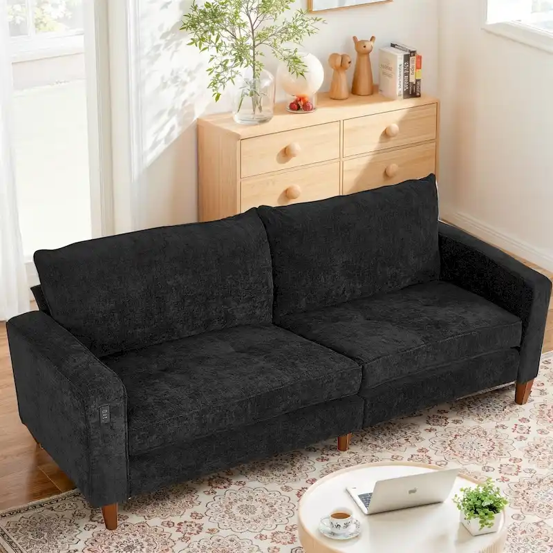 82.6 Inch Modern Living Room Chenille Recliner Sofa, loveseat Sofa,Removable Sofa Cover with USB, Easy to Instal