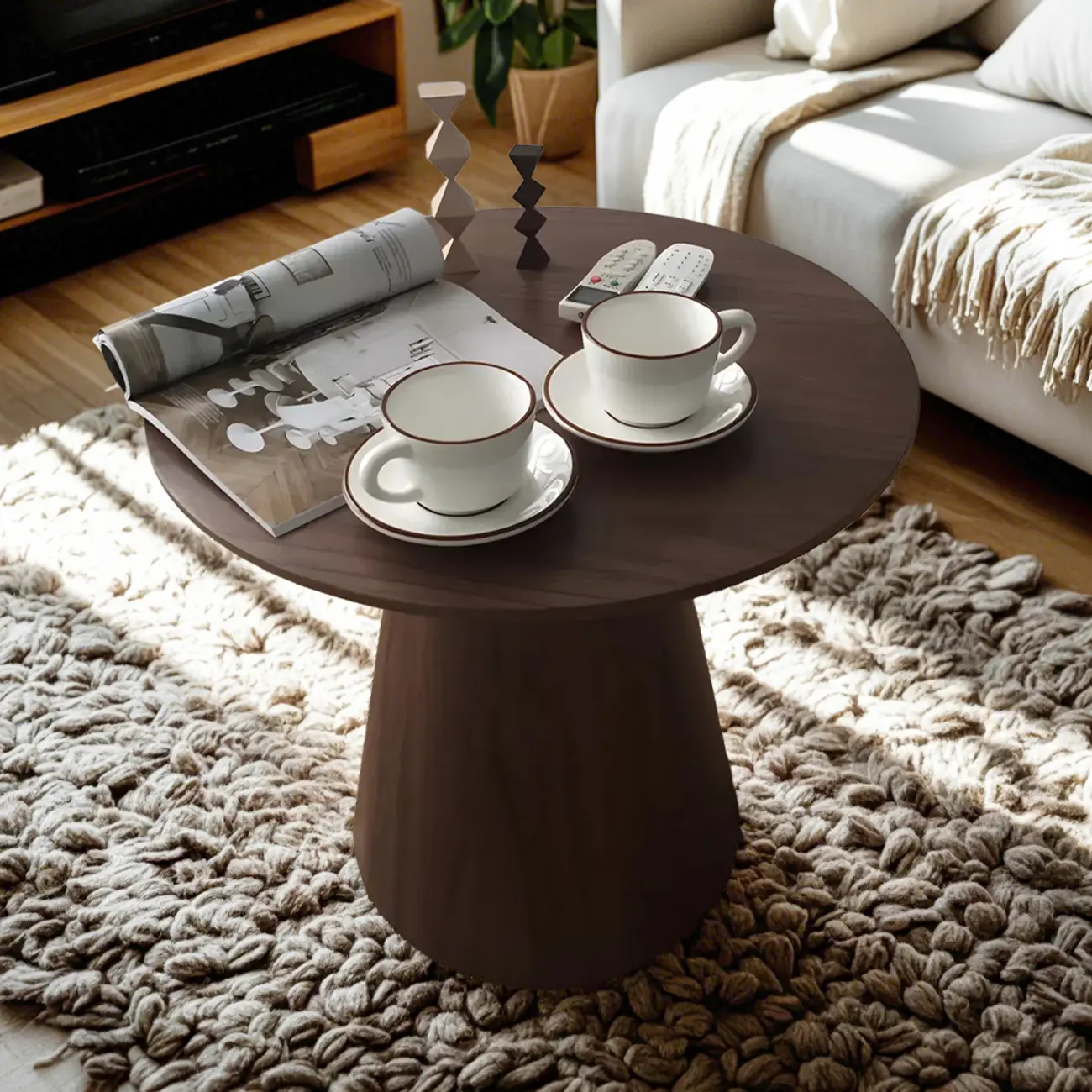 Dark Walnut Elegant Round Wood Coffee Table