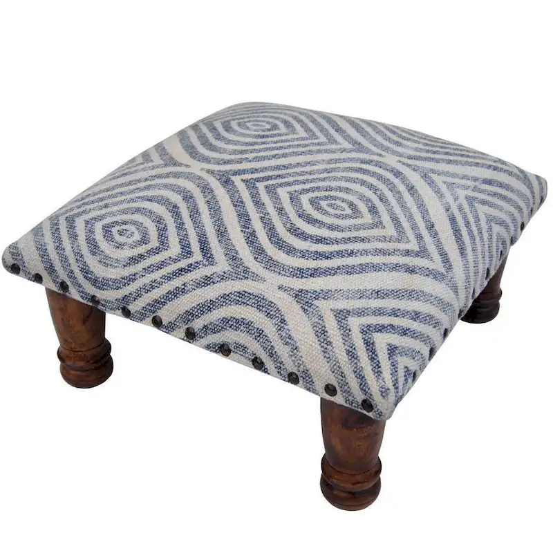 Handmade Printed-Cotton Wood Ottoman Footstool (India) - 16  x 16  x 6