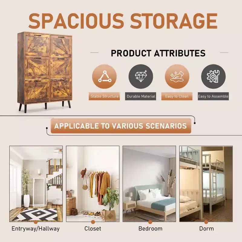 Karl Home Wooden 6 Flip Drawers Shoe Cabinet