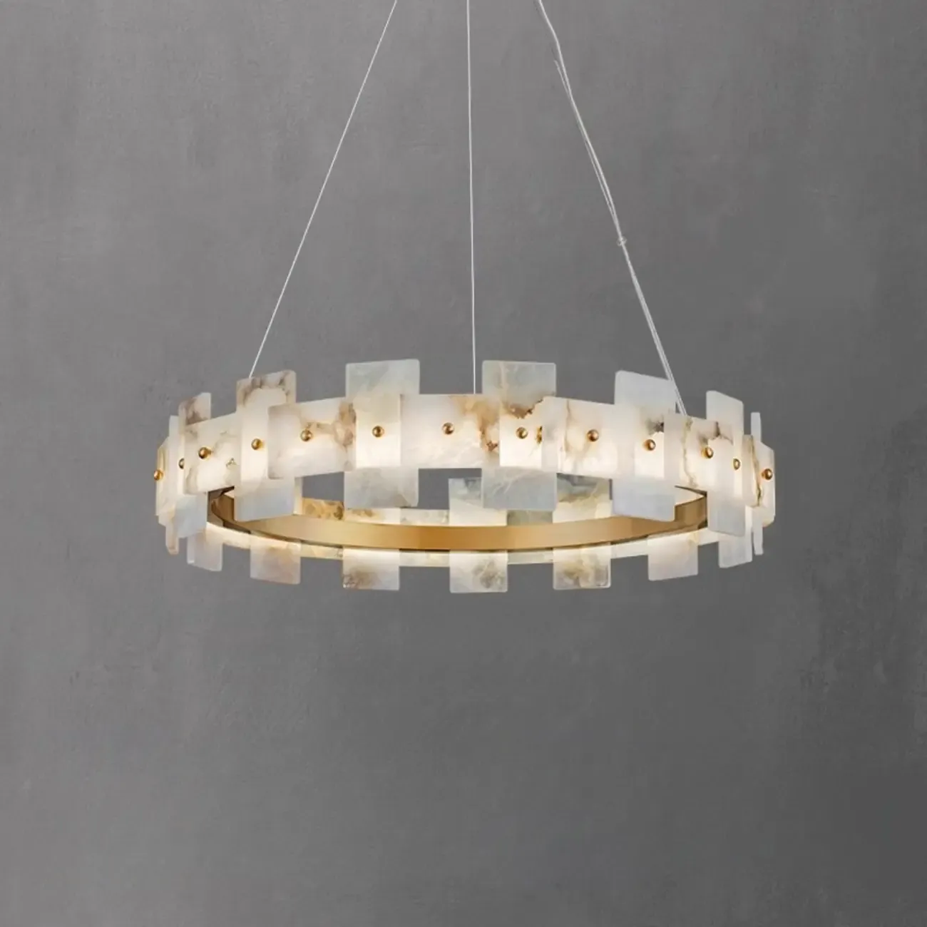 Geometric Gold-White 1-Tier Stone LED Chandelier