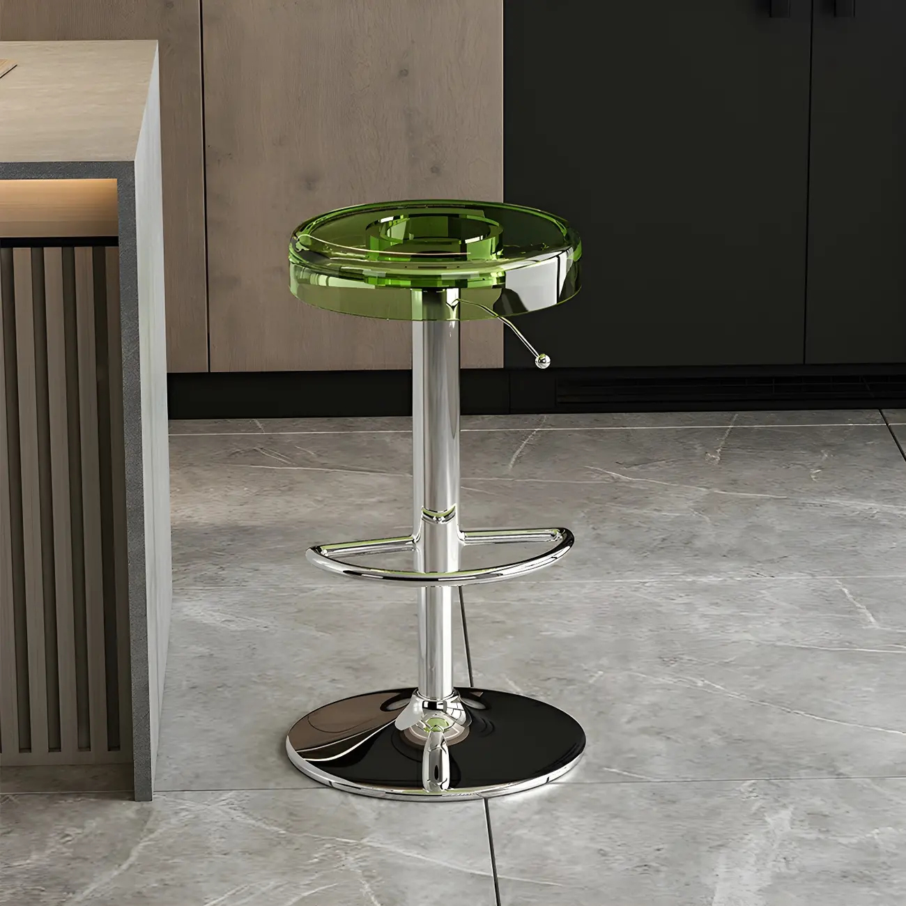 Sleek Metal Clear Acrylic Swivel Adjustable Bar Stool